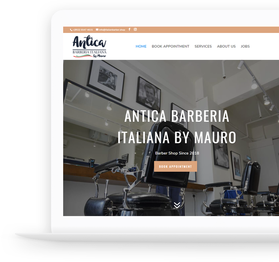 Laptop screen showing Antica Barberia Italiana Website Design
