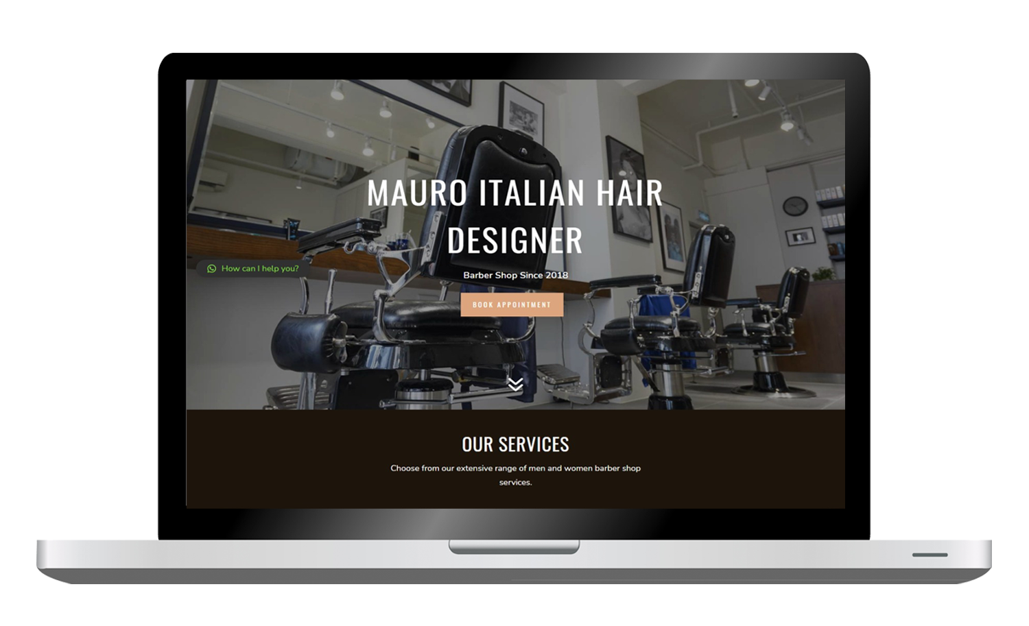 Wordpress barber shop design shown on Mac Computer